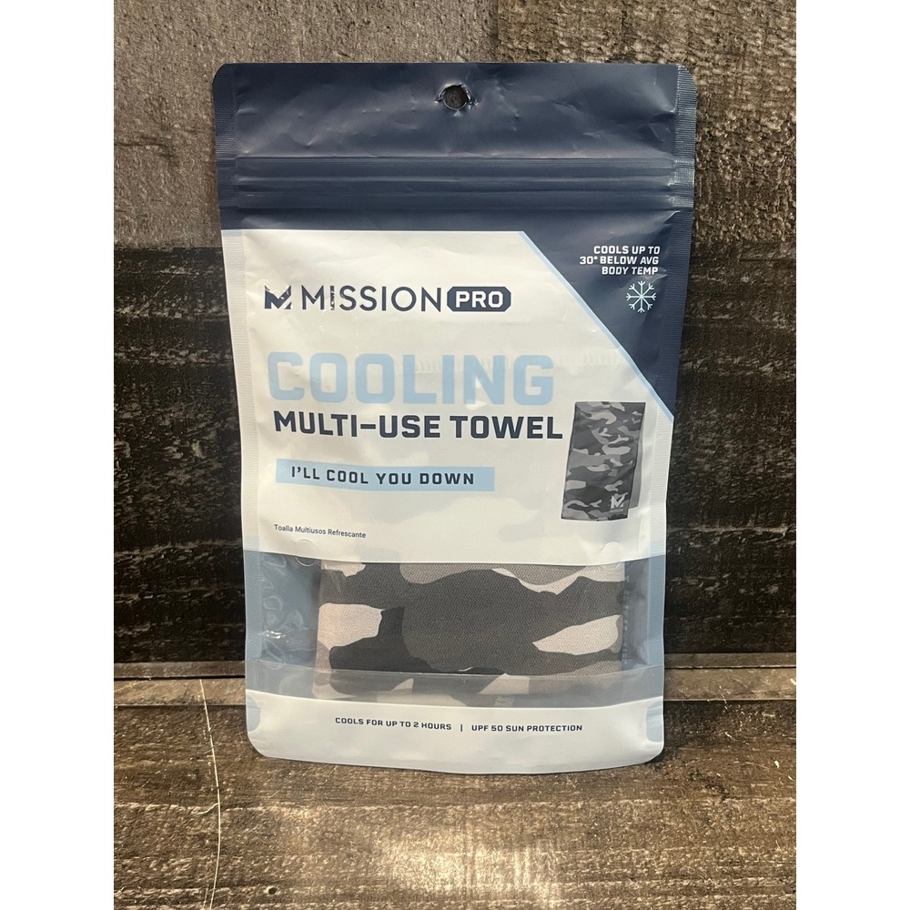 Mission Pro Cooling Multi-Use Towel Glacier Grey Camo UPF 50 8in x 32in NEW